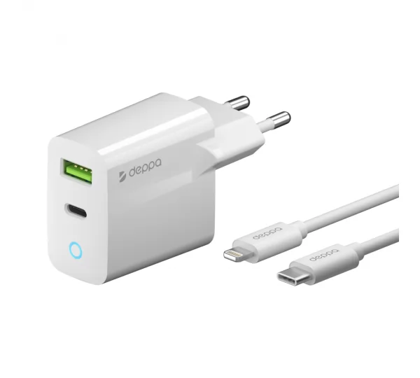Зарядное устройство Deppa Wall Charge QC 3.0, 20W USB-C - Lightning (MFI)
