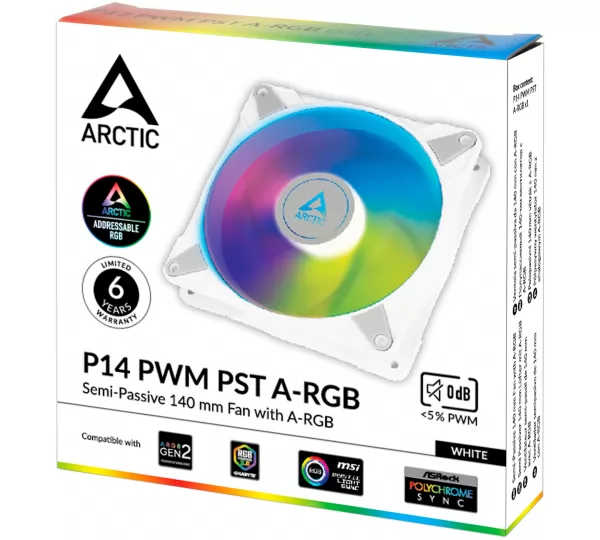 Вентилятор 140 Arctic P14 PWM PST A-RGB 0dB (White)