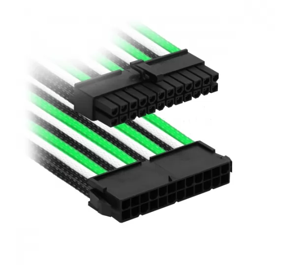 Удлинитель Nanoxia 24-pin ATX, 30см, индивидуальная оплетка, зеленый/белый/черный