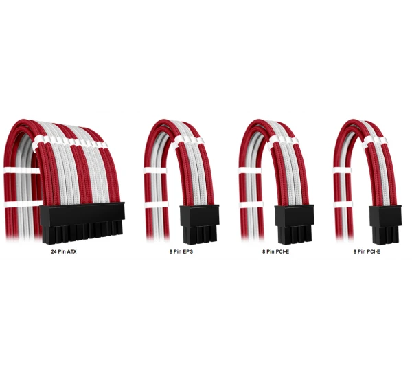 Комплект кабелей-удлинителей Custom Red-White (24pin, 8pin CPU 2pcs, 8pin GPU 3pcs, 6pin GPU 1pcs)