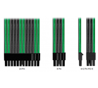 Комплект кабелей-удлинителей Custom Green-Gunmetal Gray (24pin, 8pin CPU 2pcs, 8pin GPU 3pcs)