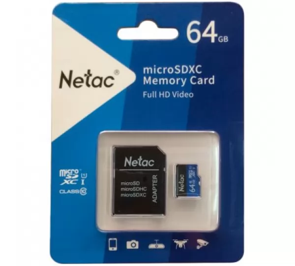 Карта памяти microSD 64GB Netac P500 nt02p500stn-064g-r (с SD адаптером)