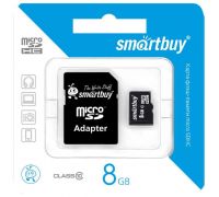 Карта памяти microSD 8GB Smart Buy  microSDHC Class 10 + адаптер