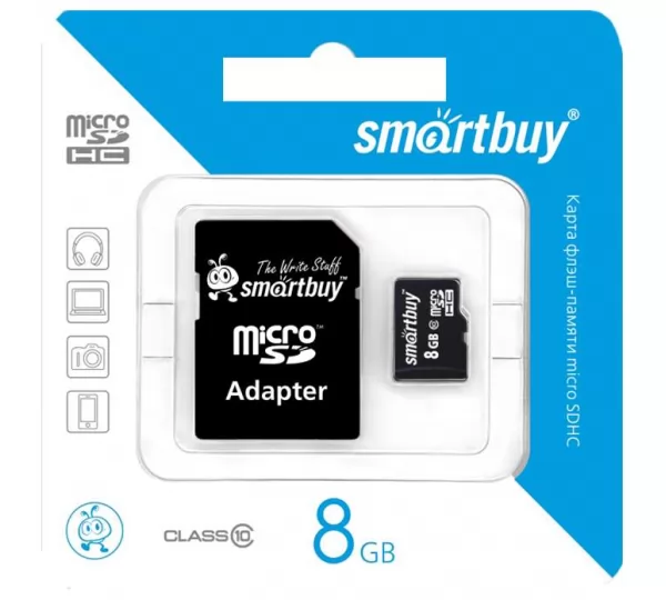 Карта памяти microSD 8GB Smart Buy microSDHC Class 10 + адаптер
