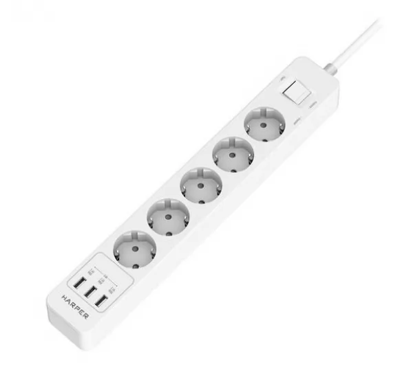 Сетевой фильтр HARPER UCH-560 White (3м, 5 розеток, 3 USB)