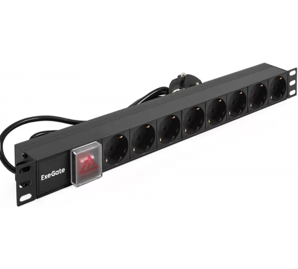 Блок розеток ExeGate ServerPro PDU-19H802 Al-8S-EU1.8-SW, с выключателем, 1U, черный