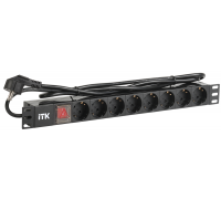 Блок розеток ITK PH12-8D1, LED с выключателем, 1U, шнур 2м, черный