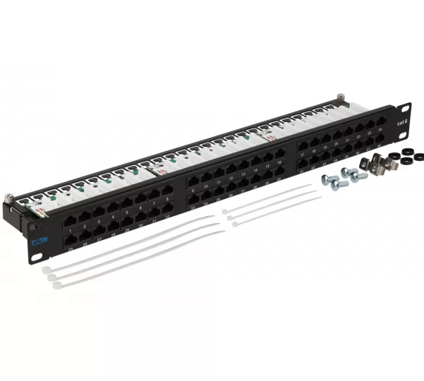 Патч-панель 48 портов кат.6 Lanmaster TWT-PP48/1U-U6, 1U, черный